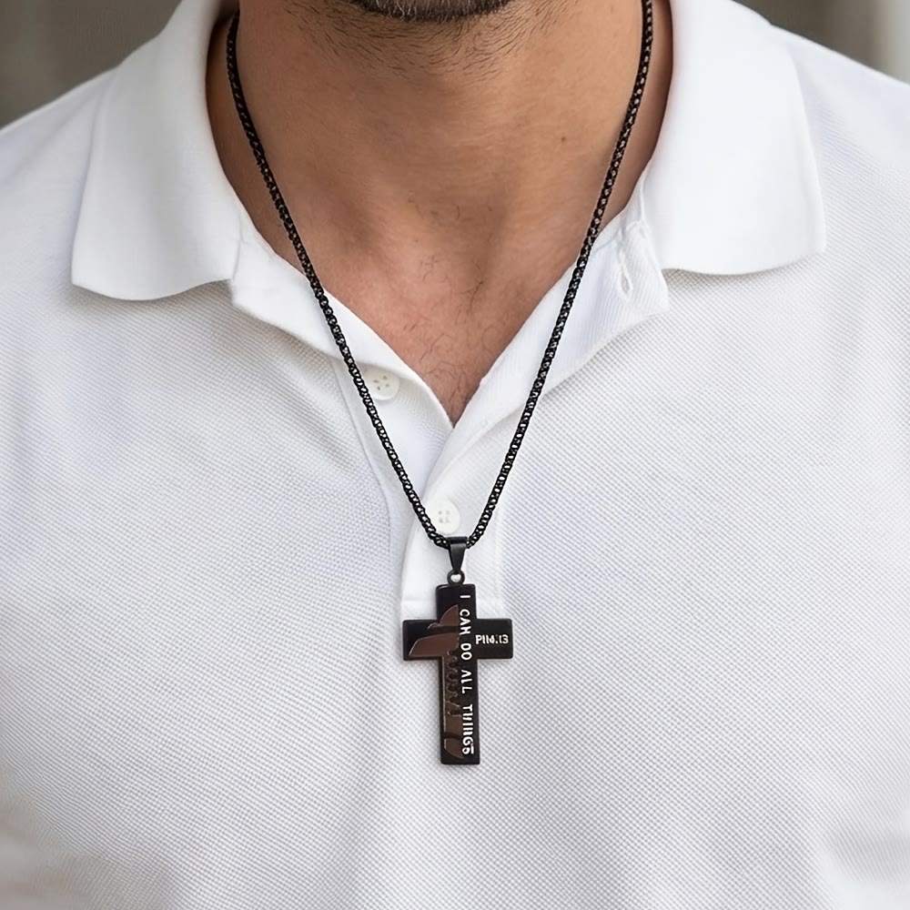 Christianartworkshop Zeitlose Fußball-Kreuz-Halskette mit Bibelversgravur, erhältlich in Schwarz und Silber - image 2