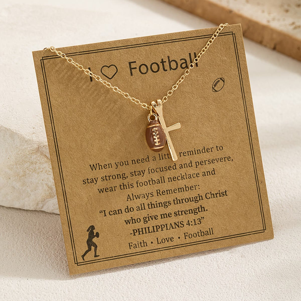 Christianartworkshop Sportball- und Kreuzanhänger mit dem Bibelvers Philipper 4,13: Ein Symbol für Glauben und sportliche Stärke - Rugby - image 1