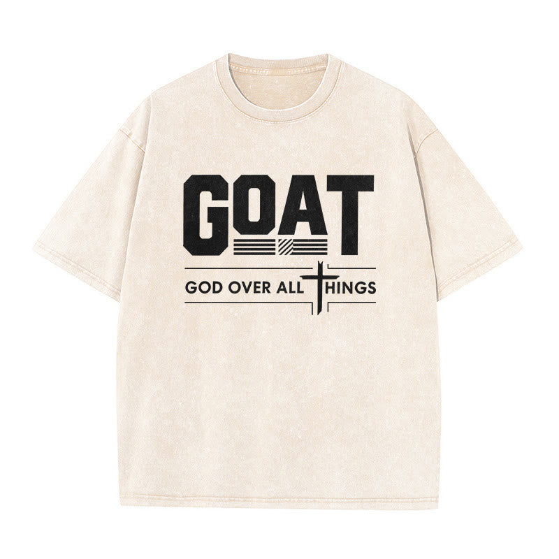 Christianartworkshop GOAT Gott über alles Glaubensbekenntnis Gewaschenes Unisex-T-Shirt - Beige - 5XL - image 4