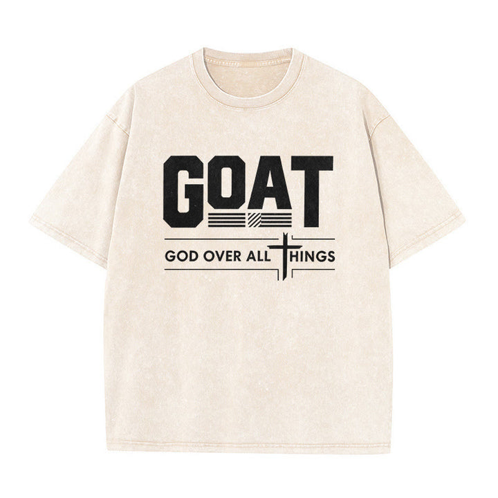 Christianartworkshop GOAT Gott über alles Glaubensbekenntnis Gewaschenes Unisex-T-Shirt - Beige - 5XL - image 4
