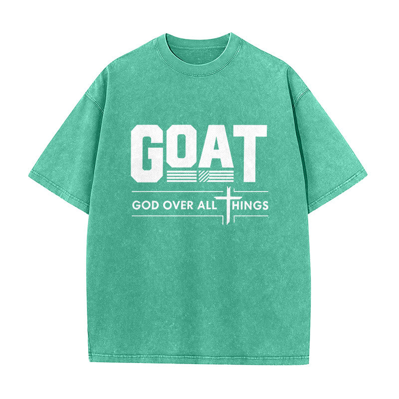 Christianartworkshop GOAT Gott über alles Glaubensbekenntnis Gewaschenes Unisex-T-Shirt - Grün - 5XL - image 2