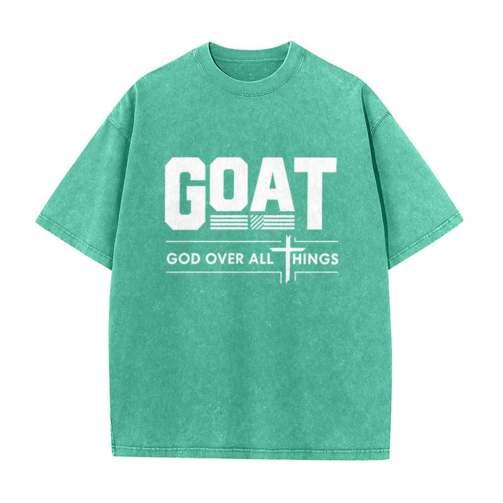 Christianartworkshop GOAT Gott über alles Glaubensbekenntnis Gewaschenes Unisex-T-Shirt - Grün - 5XL - image 2