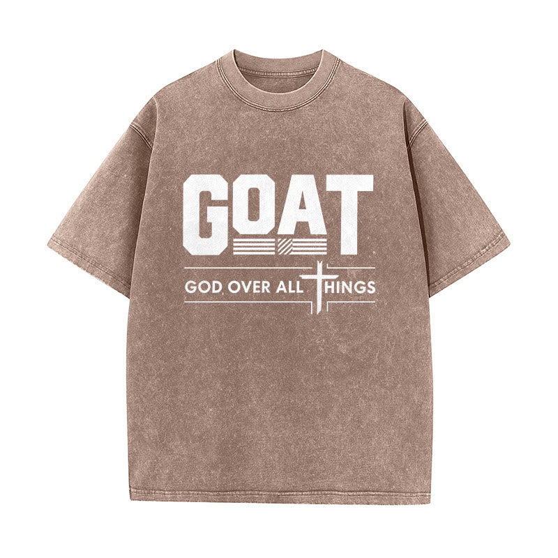 Christianartworkshop GOAT Gott über alles Glaubensbekenntnis Gewaschenes Unisex-T-Shirt - Braun - 5XL - image 3
