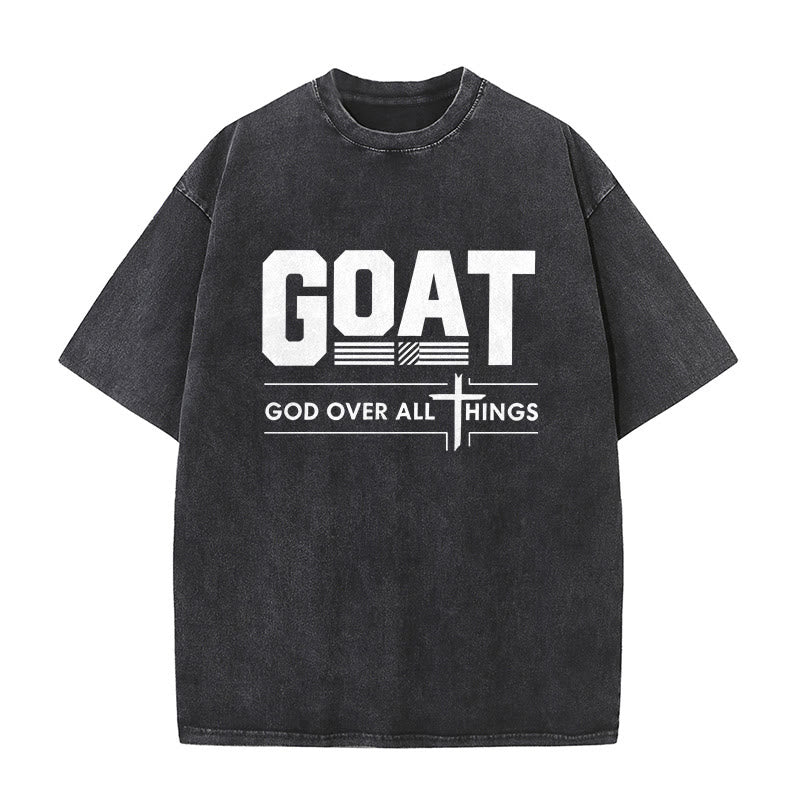 Christianartworkshop GOAT Gott über alles Glaubensbekenntnis Gewaschenes Unisex-T-Shirt - Schwarz - 5XL - image 0