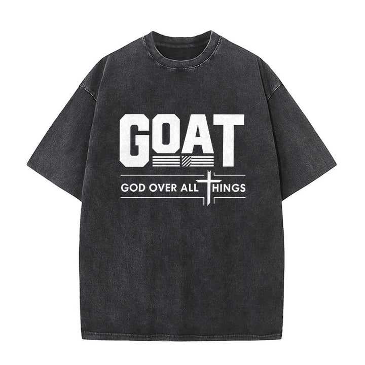 Christianartworkshop GOAT Gott über alles Glaubensbekenntnis Gewaschenes Unisex-T-Shirt - Schwarz - 5XL - image 0