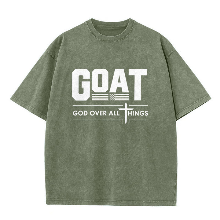 Christianartworkshop GOAT Gott über alles Glaubensbekenntnis Gewaschenes Unisex-T-Shirt - Armeegrün - 5XL - image 1