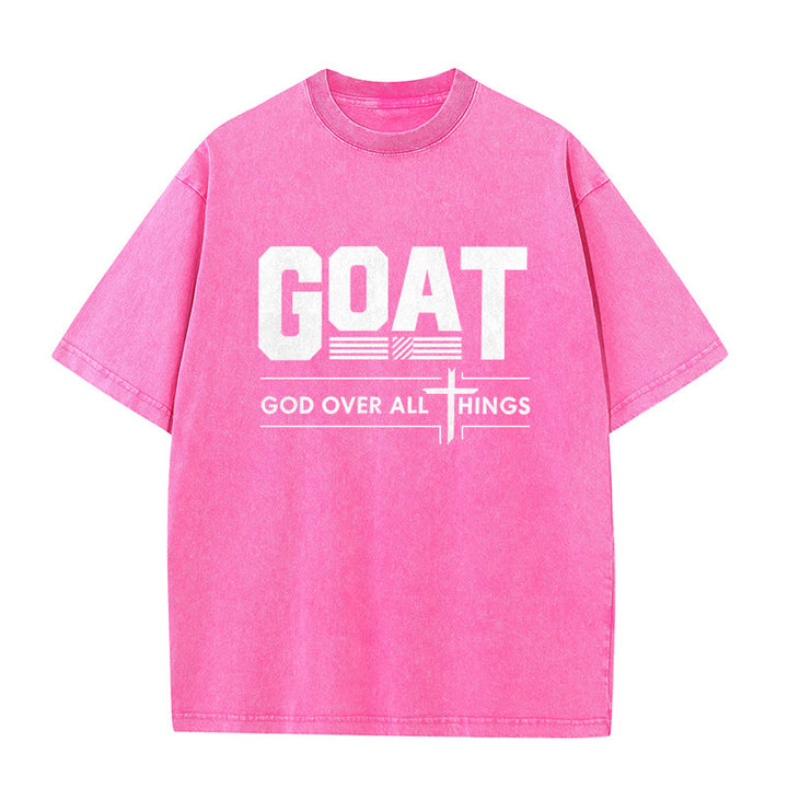 Christianartworkshop GOAT Gott über alles Glaubensbekenntnis Gewaschenes Unisex-T-Shirt - Rosa - 5XL - image 5