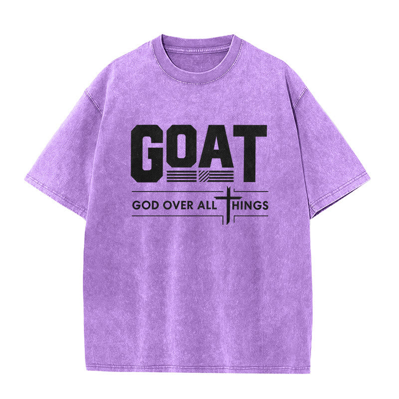 Christianartworkshop GOAT Gott über alles Glaubensbekenntnis Gewaschenes Unisex-T-Shirt - Lila - 5XL - image 6