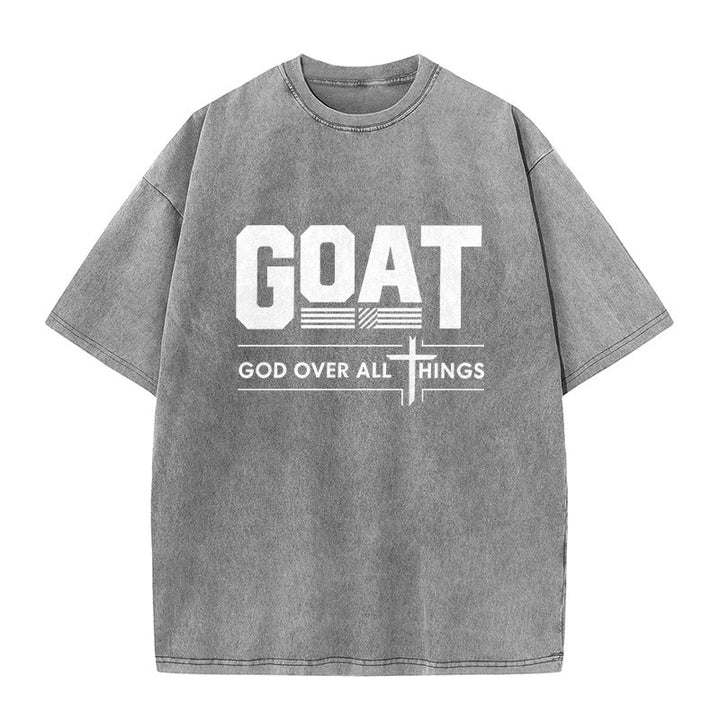 Christianartworkshop GOAT Gott über alles Glaubensbekenntnis Gewaschenes Unisex-T-Shirt - Grau - 5XL - image 8