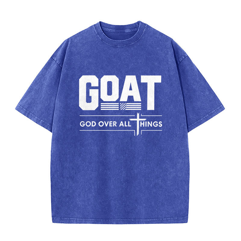 Christianartworkshop GOAT Gott über alles Glaubensbekenntnis Gewaschenes Unisex-T-Shirt - Blau - 5XL - image 7