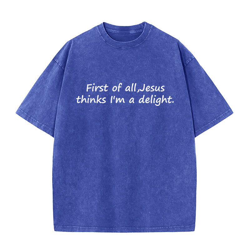 Christianartworkshop „Zuallererst: Jesus findet mich toll“ – Glaubenszitat, gewaschenes Unisex-T-Shirt - Blau - 5XL - image 7