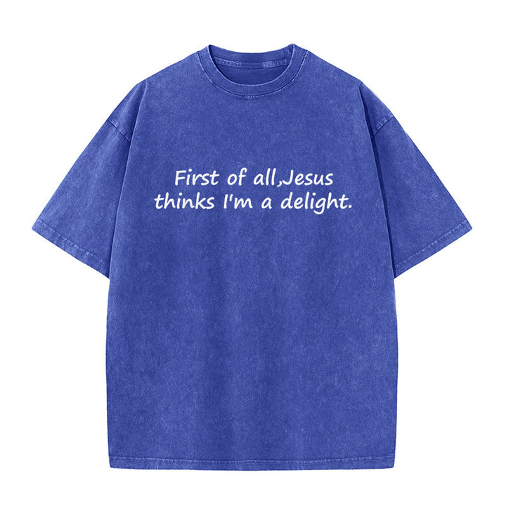 Christianartworkshop „Zuallererst: Jesus findet mich toll“ – Glaubenszitat, gewaschenes Unisex-T-Shirt - Blau - 5XL - image 7
