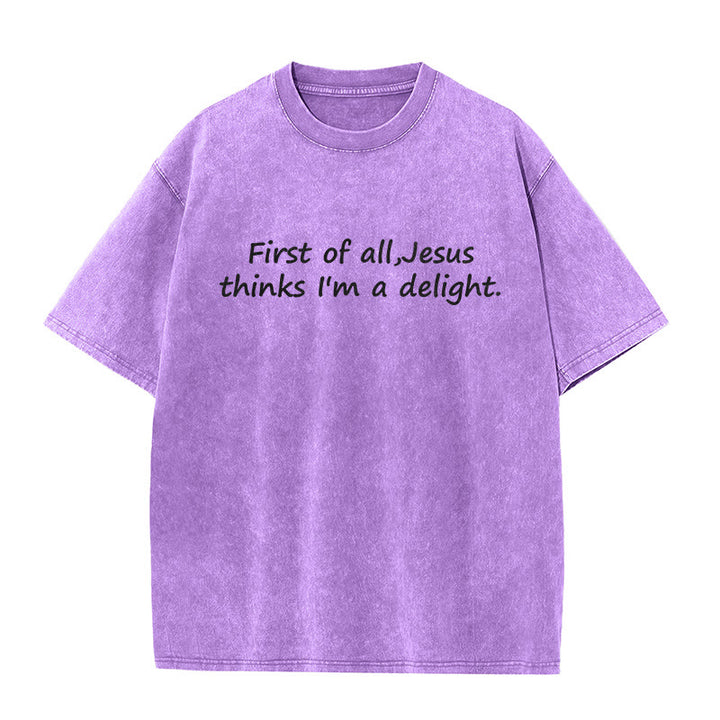 Christianartworkshop „Zuallererst: Jesus findet mich toll“ – Glaubenszitat, gewaschenes Unisex-T-Shirt - Lila - 5XL - image 6