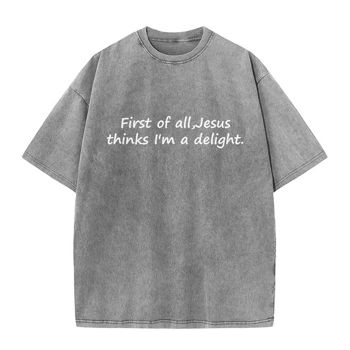 Christianartworkshop „Zuallererst: Jesus findet mich toll“ – Glaubenszitat, gewaschenes Unisex-T-Shirt - Grau - 5XL - image 8