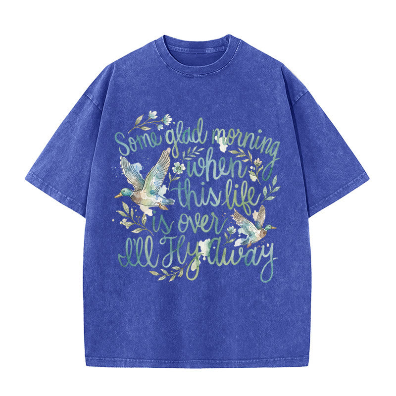 Christianartworkshop An einem schönen Morgen, wenn dieses Leben vorbei ist, werde ich davonfliegen – Aquarell-Enten-Blumen-T-Shirt - Blau - 5XL - image 7