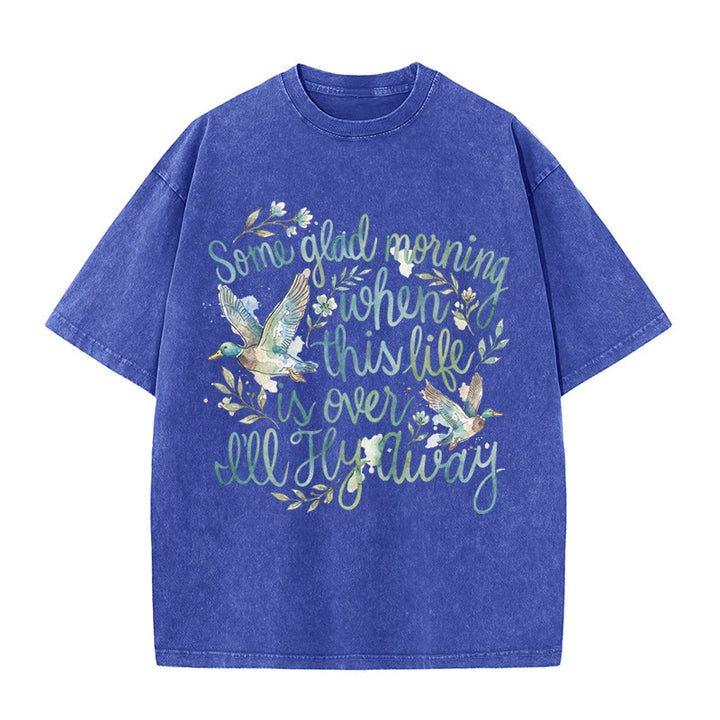 Christianartworkshop An einem schönen Morgen, wenn dieses Leben vorbei ist, werde ich davonfliegen – Aquarell-Enten-Blumen-T-Shirt - Blau - 5XL - image 7