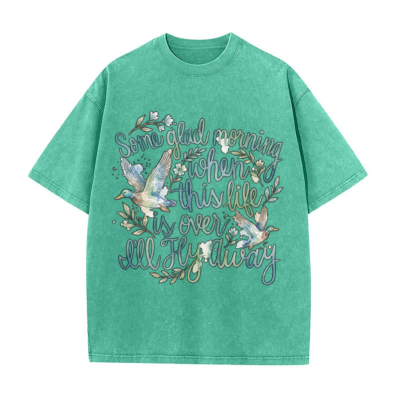 Christianartworkshop An einem schönen Morgen, wenn dieses Leben vorbei ist, werde ich davonfliegen – Aquarell-Enten-Blumen-T-Shirt - Grün - 5XL - image 3