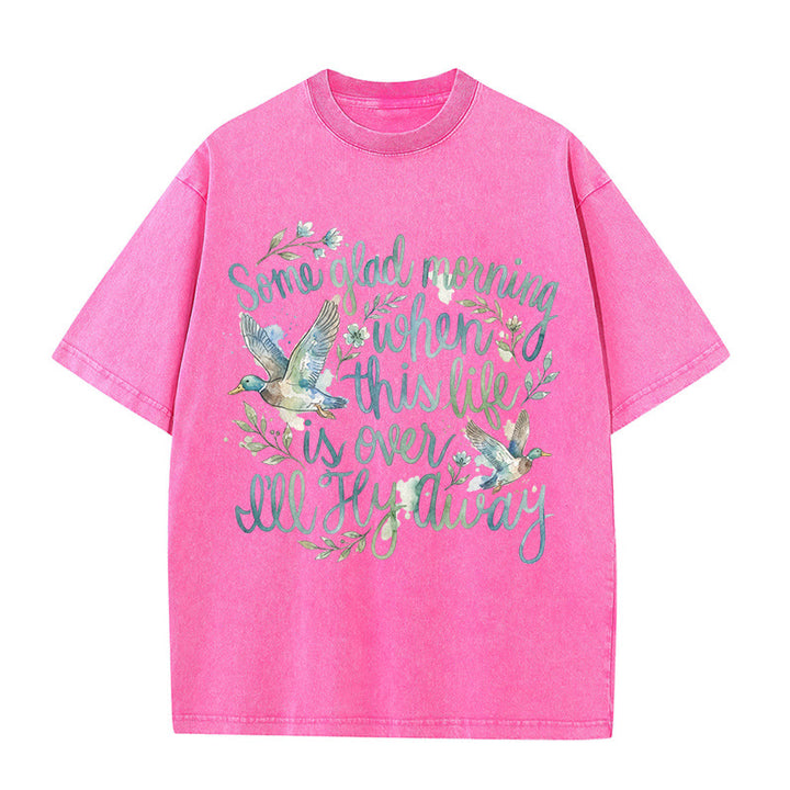 Christianartworkshop An einem schönen Morgen, wenn dieses Leben vorbei ist, werde ich davonfliegen – Aquarell-Enten-Blumen-T-Shirt - Rosa - 5XL - image 5