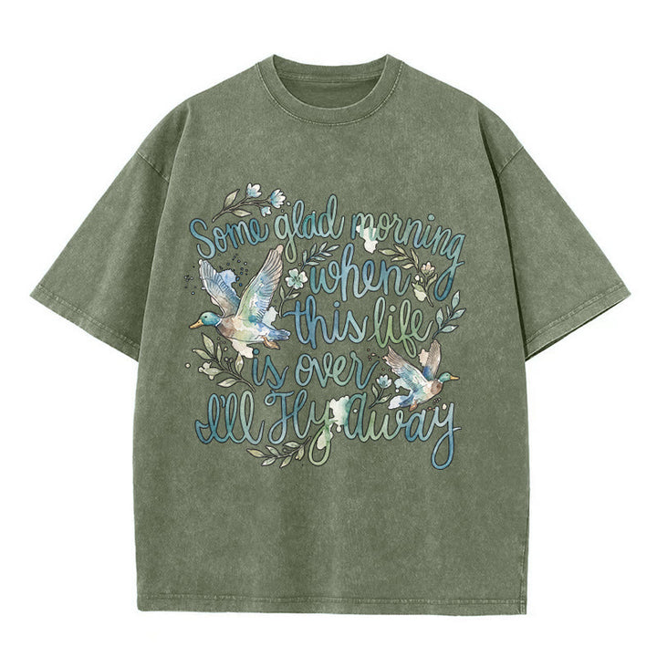 Christianartworkshop An einem schönen Morgen, wenn dieses Leben vorbei ist, werde ich davonfliegen – Aquarell-Enten-Blumen-T-Shirt - Armeegrün - 5XL - image 2