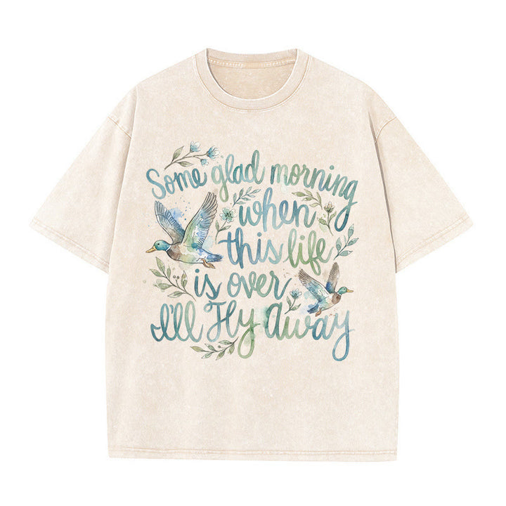 Christianartworkshop An einem schönen Morgen, wenn dieses Leben vorbei ist, werde ich davonfliegen – Aquarell-Enten-Blumen-T-Shirt - Beige - 5XL - image 0