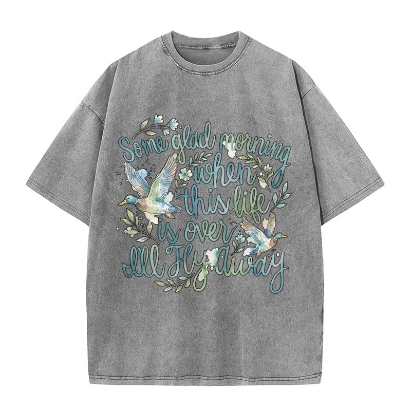 Christianartworkshop An einem schönen Morgen, wenn dieses Leben vorbei ist, werde ich davonfliegen – Aquarell-Enten-Blumen-T-Shirt - Grau - 5XL - image 8