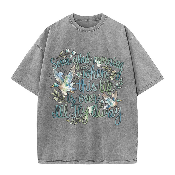 Christianartworkshop An einem schönen Morgen, wenn dieses Leben vorbei ist, werde ich davonfliegen – Aquarell-Enten-Blumen-T-Shirt - Grau - 5XL - image 8
