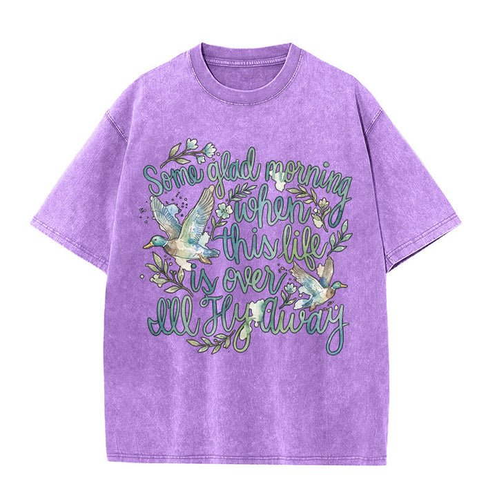 Christianartworkshop An einem schönen Morgen, wenn dieses Leben vorbei ist, werde ich davonfliegen – Aquarell-Enten-Blumen-T-Shirt - Lila - 5XL - image 6