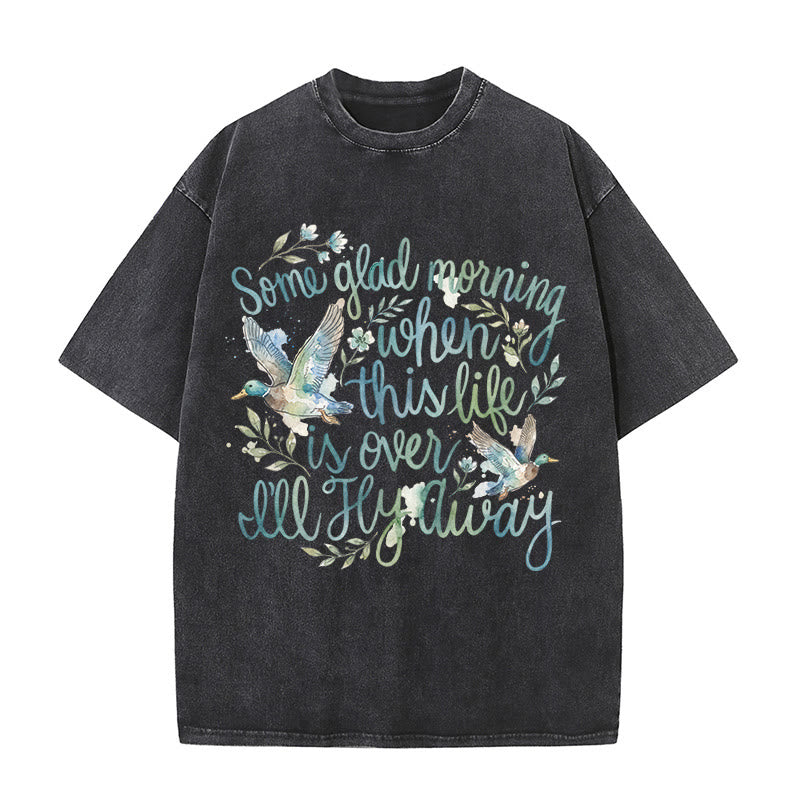Christianartworkshop An einem schönen Morgen, wenn dieses Leben vorbei ist, werde ich davonfliegen – Aquarell-Enten-Blumen-T-Shirt - Schwarz - 5XL - image 1