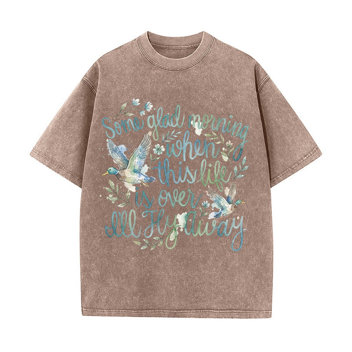 Christianartworkshop An einem schönen Morgen, wenn dieses Leben vorbei ist, werde ich davonfliegen – Aquarell-Enten-Blumen-T-Shirt - Braun - 5XL - image 4