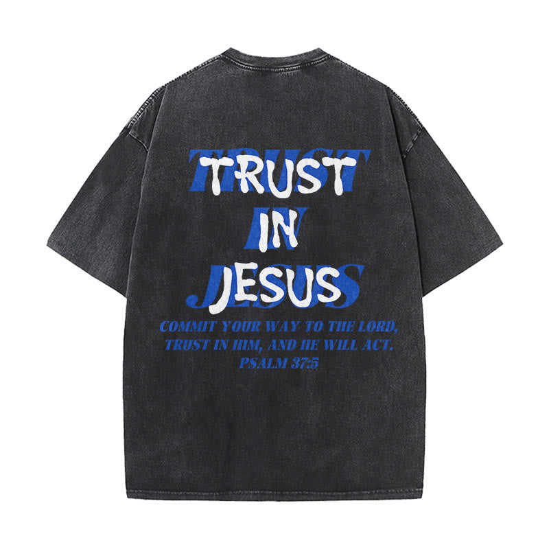 Christianartworkshop Vertraue auf Jesus, Psalm 37,5 – Vorder- und Rückseite bedrucktes, gewaschenes Unisex-T-Shirt - image 4