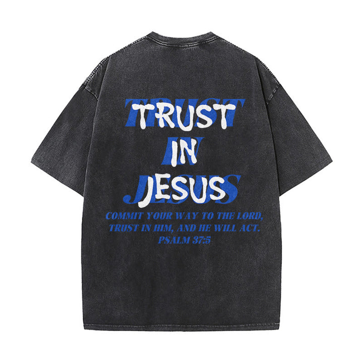 Christianartworkshop Vertraue auf Jesus, Psalm 37,5 – Vorder- und Rückseite bedrucktes, gewaschenes Unisex-T-Shirt - image 4