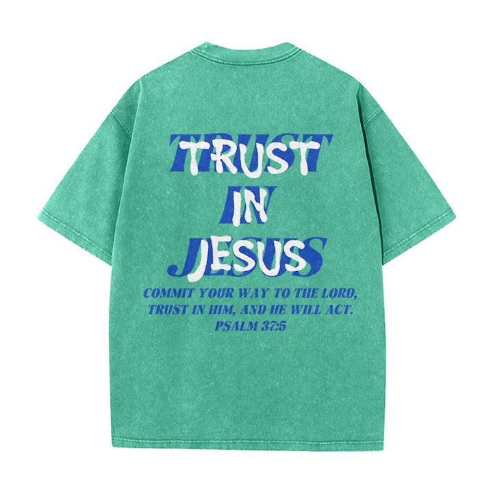 Christianartworkshop Vertraue auf Jesus, Psalm 37,5 – Vorder- und Rückseite bedrucktes, gewaschenes Unisex-T-Shirt - image 10