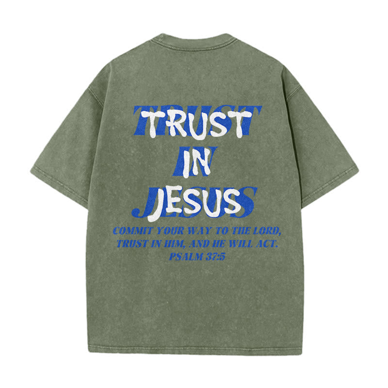 Christianartworkshop Vertraue auf Jesus, Psalm 37,5 – Vorder- und Rückseite bedrucktes, gewaschenes Unisex-T-Shirt - image 7
