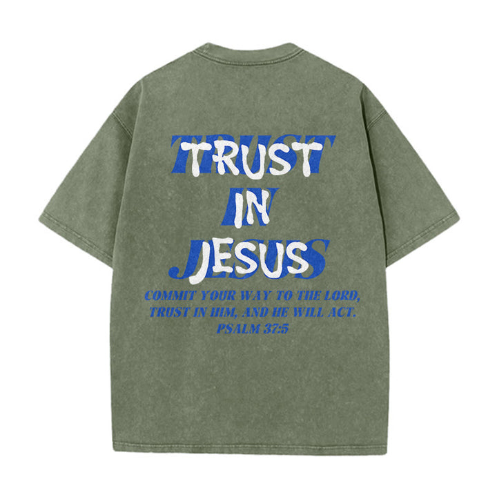 Christianartworkshop Vertraue auf Jesus, Psalm 37,5 – Vorder- und Rückseite bedrucktes, gewaschenes Unisex-T-Shirt - image 7