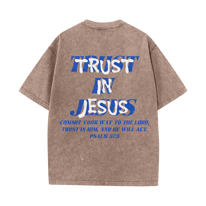 Christianartworkshop Vertraue auf Jesus, Psalm 37,5 – Vorder- und Rückseite bedrucktes, gewaschenes Unisex-T-Shirt - image 13