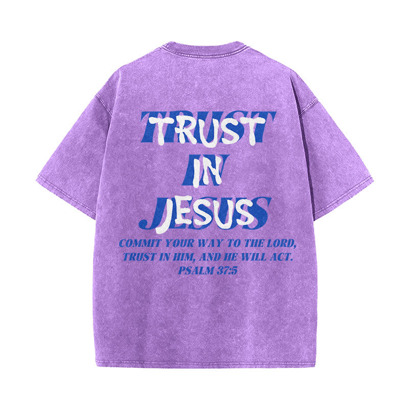 Christianartworkshop Vertraue auf Jesus, Psalm 37,5 – Vorder- und Rückseite bedrucktes, gewaschenes Unisex-T-Shirt - image 19