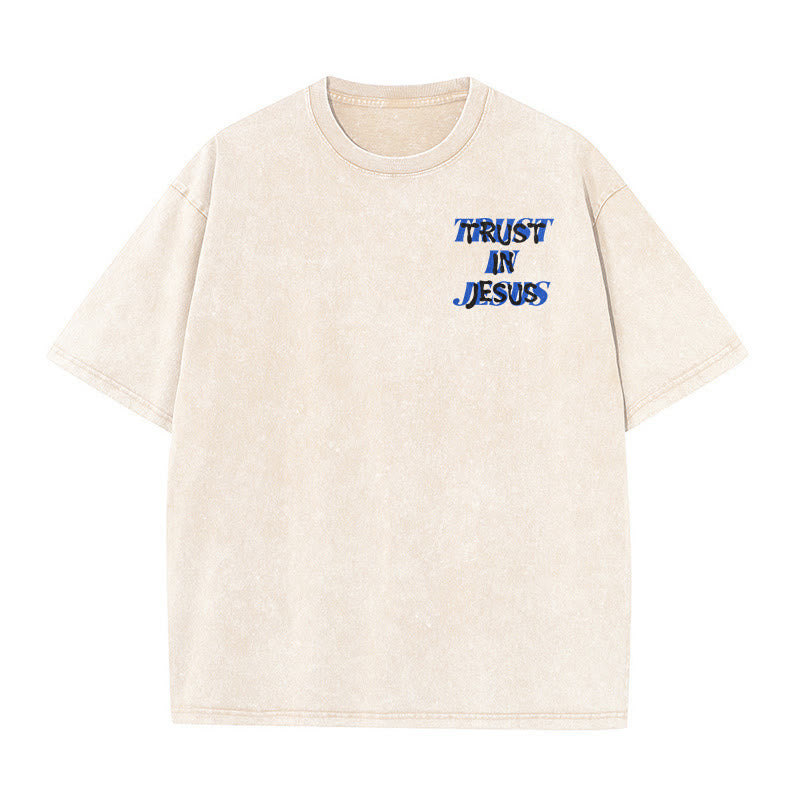 Christianartworkshop Vertraue auf Jesus, Psalm 37,5 – Vorder- und Rückseite bedrucktes, gewaschenes Unisex-T-Shirt - image 2