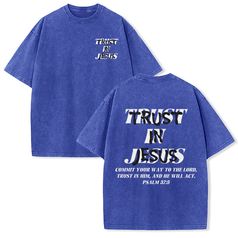Christianartworkshop Vertraue auf Jesus, Psalm 37,5 – Vorder- und Rückseite bedrucktes, gewaschenes Unisex-T-Shirt - Blau - 5XL - image 21