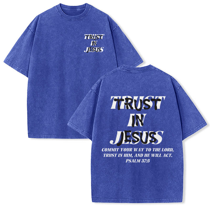 Christianartworkshop Vertraue auf Jesus, Psalm 37,5 – Vorder- und Rückseite bedrucktes, gewaschenes Unisex-T-Shirt - Blau - 5XL - image 21
