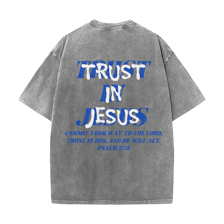 Christianartworkshop Vertraue auf Jesus, Psalm 37,5 – Vorder- und Rückseite bedrucktes, gewaschenes Unisex-T-Shirt - image 25