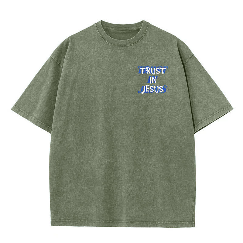 Christianartworkshop Vertraue auf Jesus, Psalm 37,5 – Vorder- und Rückseite bedrucktes, gewaschenes Unisex-T-Shirt - image 8