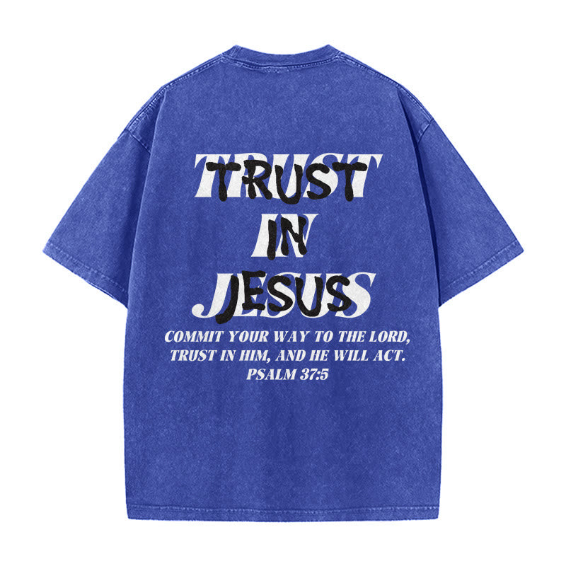 Christianartworkshop Vertraue auf Jesus, Psalm 37,5 – Vorder- und Rückseite bedrucktes, gewaschenes Unisex-T-Shirt - image 22