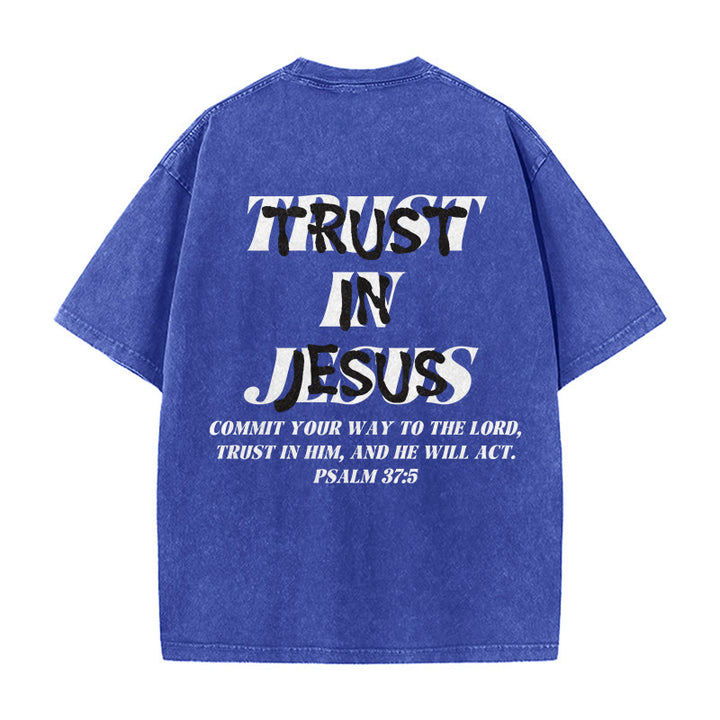 Christianartworkshop Vertraue auf Jesus, Psalm 37,5 – Vorder- und Rückseite bedrucktes, gewaschenes Unisex-T-Shirt - image 22