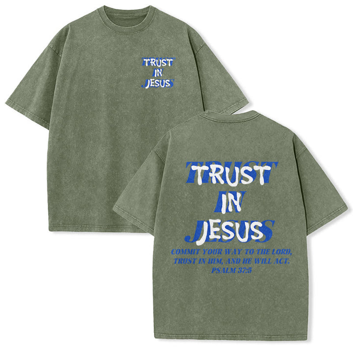 Christianartworkshop Vertraue auf Jesus, Psalm 37,5 – Vorder- und Rückseite bedrucktes, gewaschenes Unisex-T-Shirt - Armeegrün - 5XL - image 6