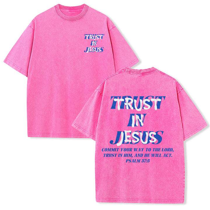 Christianartworkshop Vertraue auf Jesus, Psalm 37,5 – Vorder- und Rückseite bedrucktes, gewaschenes Unisex-T-Shirt - Rosa - 5XL - image 15