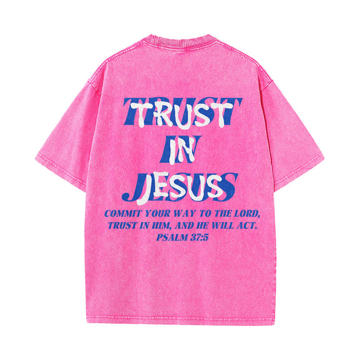 Christianartworkshop Vertraue auf Jesus, Psalm 37,5 – Vorder- und Rückseite bedrucktes, gewaschenes Unisex-T-Shirt - image 16