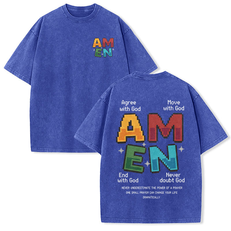 Christianartworkshop Amen Pixel Art Agree Move End Never Akronym Vorder- und Rückseite Druck Waschtes T-Shirt - Blau - 5XL - image 21