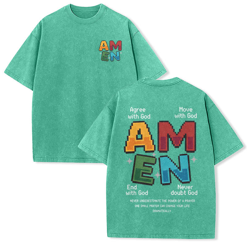 Christianartworkshop Amen Pixel Art Agree Move End Never Akronym Vorder- und Rückseite Druck Waschtes T-Shirt - Grün - 5XL - image 12