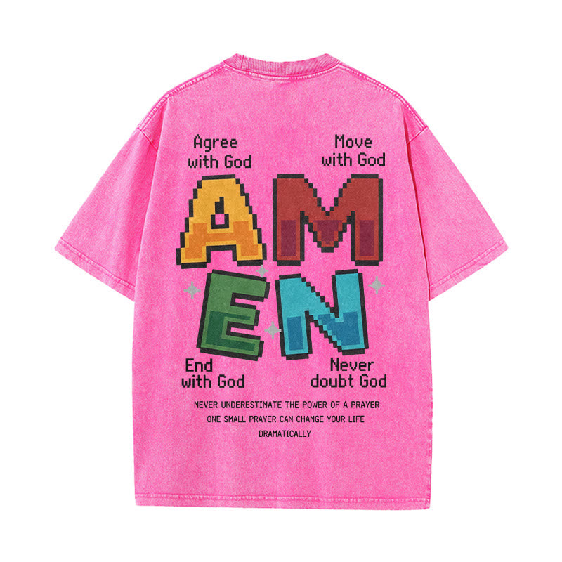 Christianartworkshop Amen Pixel Art Agree Move End Never Akronym Vorder- und Rückseite Druck Waschtes T-Shirt - image 17