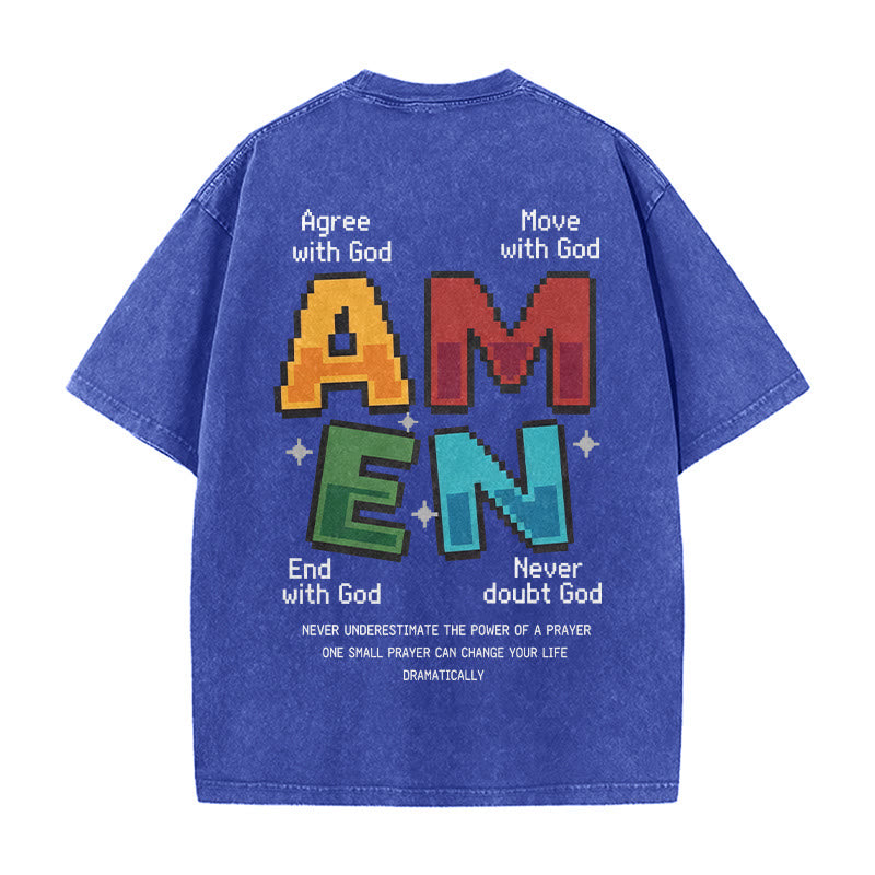 Christianartworkshop Amen Pixel Art Agree Move End Never Akronym Vorder- und Rückseite Druck Waschtes T-Shirt - image 23